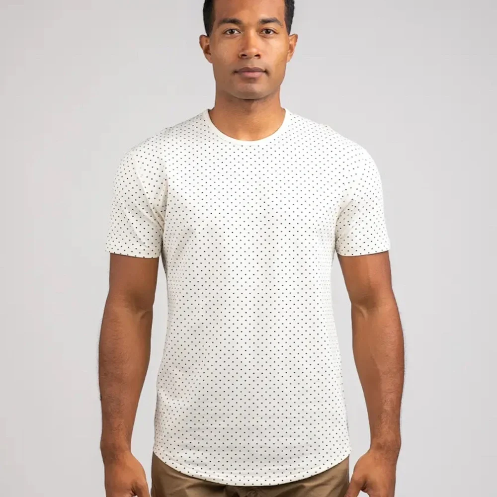 Bylt Top Dotted Drop-Cut LUX T-Shirt V Neck Short Sleeve Dotted Pattern - Picture 4 of 7